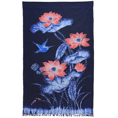 民族手工艺蜡染画荷花门帘家居餐厅茶苑特色装饰田园风布艺隔断帘