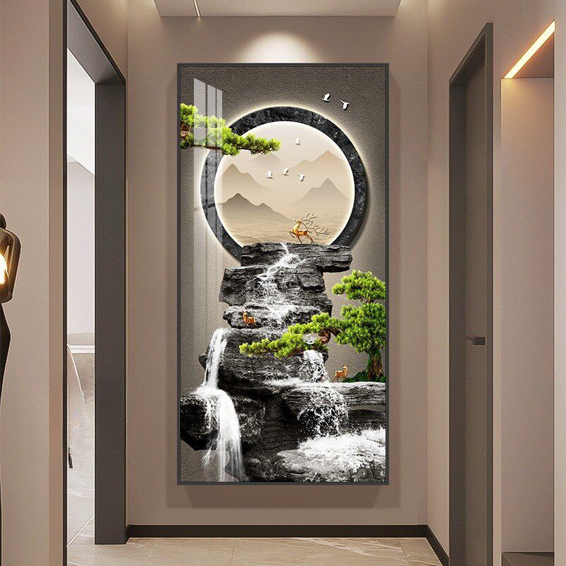 入户玄关山水画装饰画进门生财风景画走廊过道壁画轻奢风客厅挂画