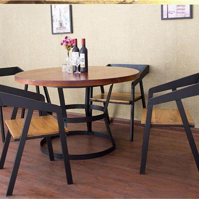 直销新款美式复古铁艺餐桌椅组合圆形餐厅餐桌餐台咖啡桌酒吧桌椅