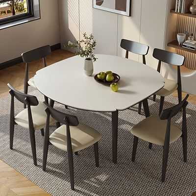 新款直销现代简约伸缩圆桌岩板餐桌意式折叠极简长方小户型家用餐