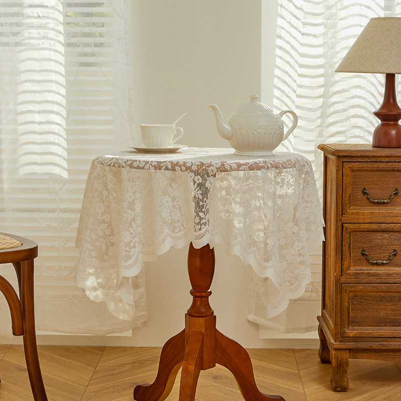 新款直销白色蕾丝桌布复古茶几布圆桌床头柜沙发冰箱盖布田园风桌