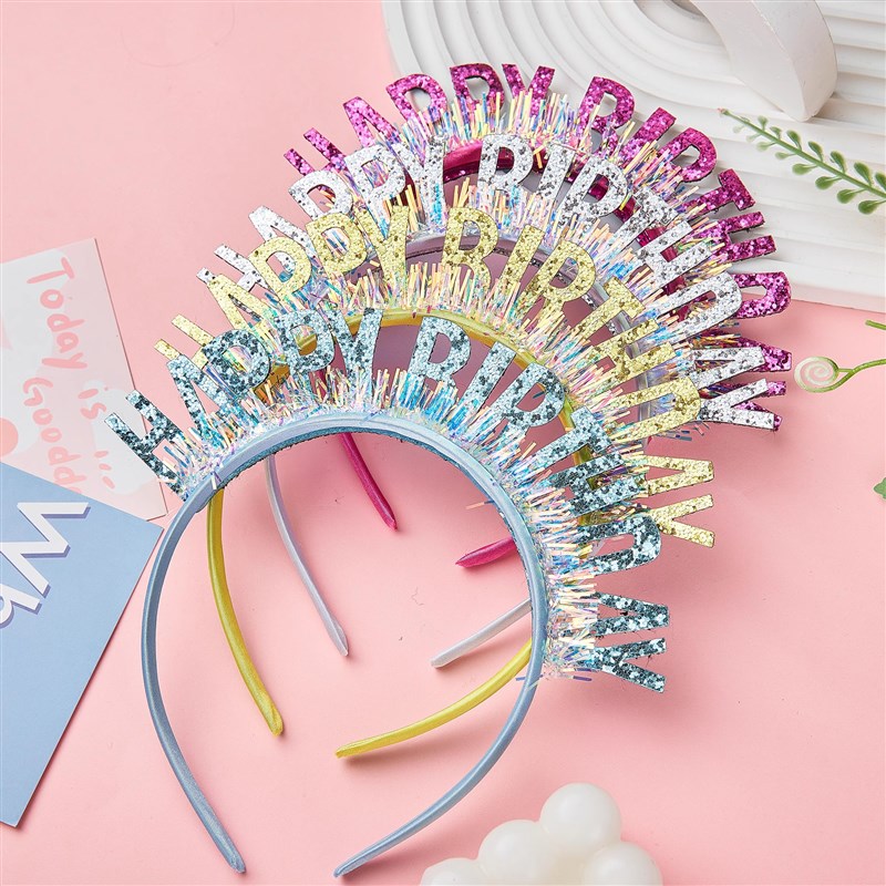 生日发箍彩色Happybirthday网红生日帽子派对装饰闪亮发箍生日帽