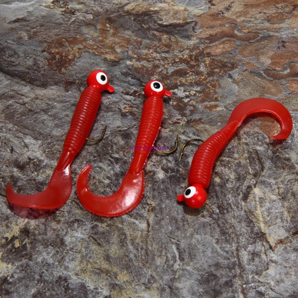 17Pcs/set Soft Fishing Lure Lead Jig Head Hook Grub Worm Sof