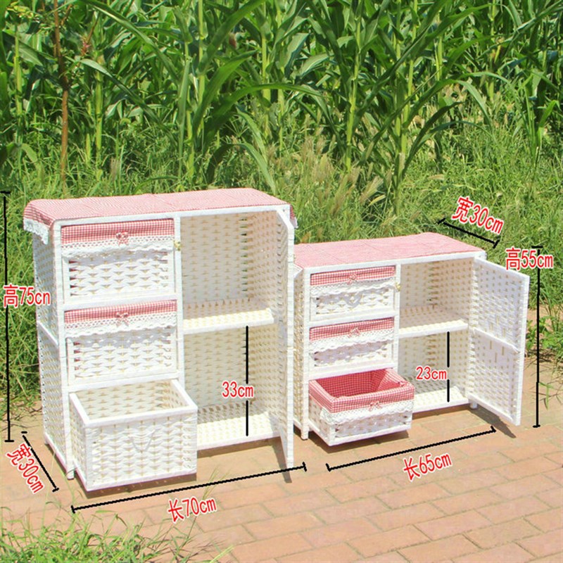 床头柜藤编经济型简约现代收纳柜子多层实木床边小柜子卧室储物柜