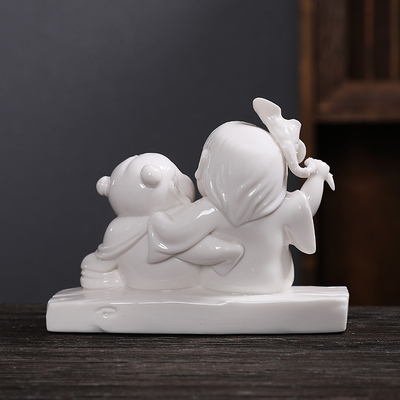 陶瓷车载小摆件 和合公仔家居工艺品玄关摆饰 瓷娃娃童子礼品