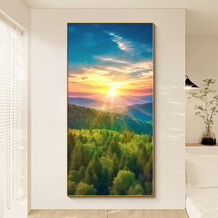 日出东方正对门玄关挂画现代简约客厅走廊过道装饰画写实风景壁画