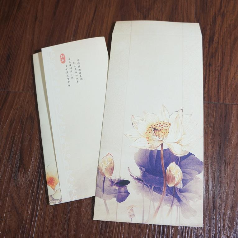 直销新款唯美复古中国风信纸信封套装中式竖款5号信封清荷套装