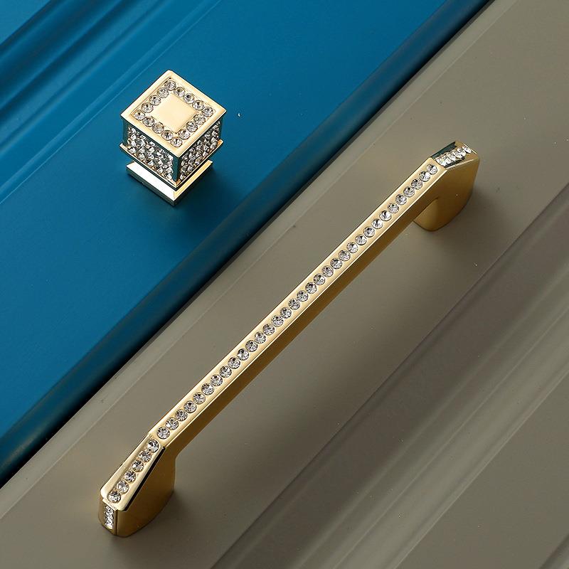 直销新款现代简约金色镶钻拉手衣柜抽屉鞋柜酒柜欧式锌合金门把手