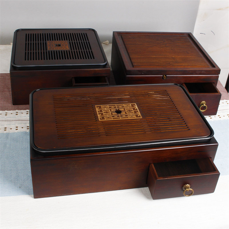 多功能家用收纳盒茶盘大号日式竹制功夫茶具套装茶台托盘复古储物