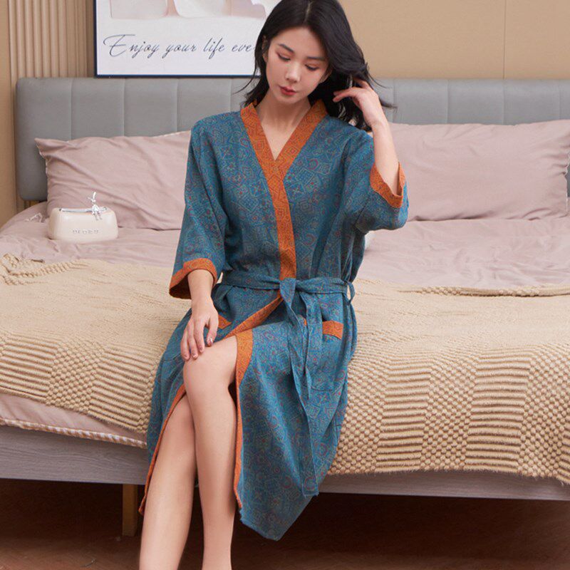 浴袍女士纯棉吸水浴衣双层纱布2025新款国风睡衣夏季薄款全棉睡袍