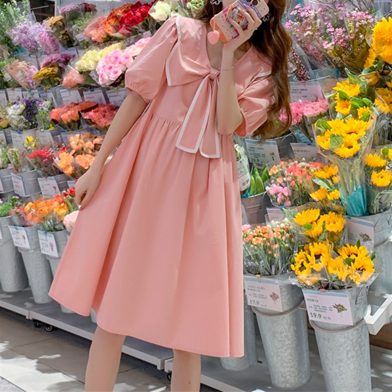 胖女童公主连衣裙夏季加肥加大胖女大童纯棉短袖宽松甜美显瘦裙子