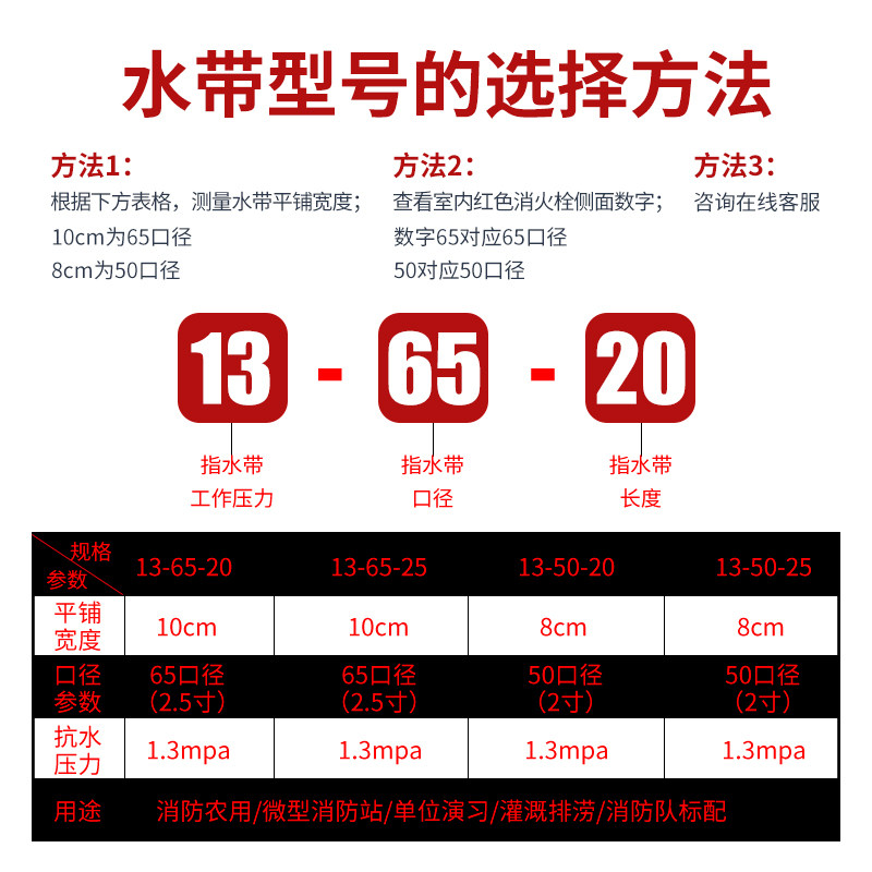 消防水带65国标2寸消防水管软管13型20米25米2.5寸高压水带农用50
