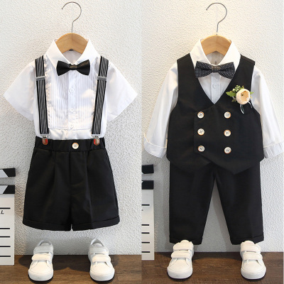 小主持人服装男童西装套装儿童演讲礼服夏季花童帅气幼儿园演出服