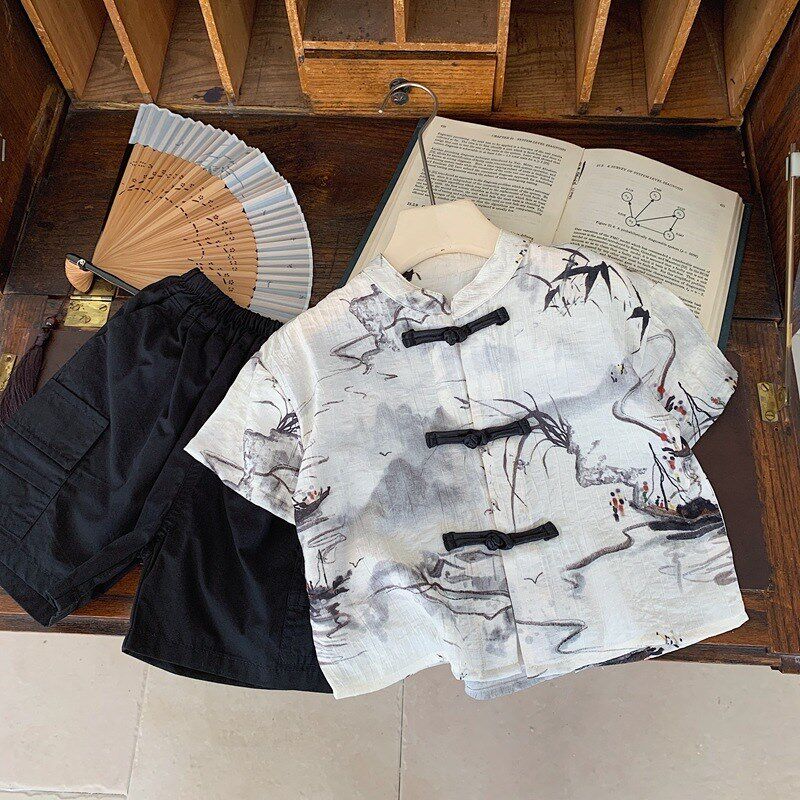 男童新中式衬衫2024夏季新品儿童短袖国潮衬衣薄款中国风汉服上衣