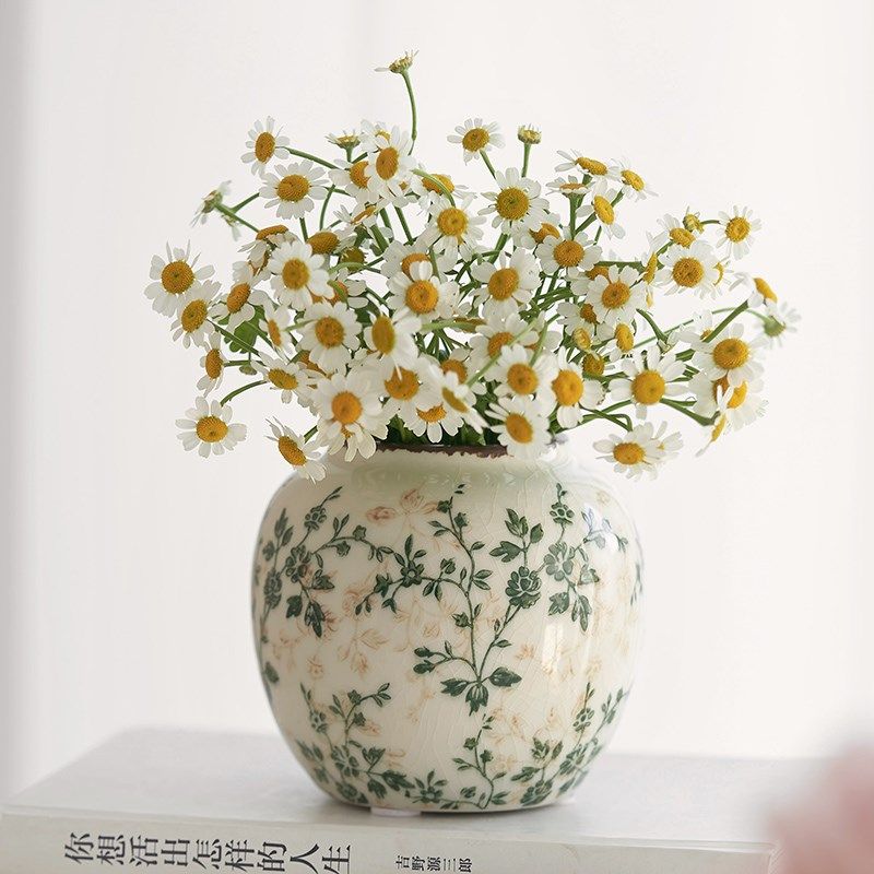 田园复古绿萝小花瓶陶瓷繁花冰裂纹新中式摆件客厅书房办公桌装饰,家居饰品,花瓶,淘宝优惠券,粉丝福利购,淘宝优惠卷