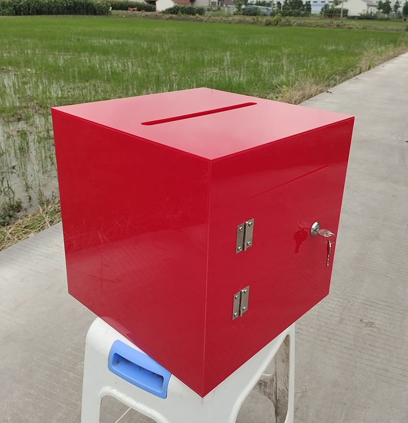 30CM正方形红色透明投票箱带锁  功德爱心意见捐款箱定制尺寸LOGO