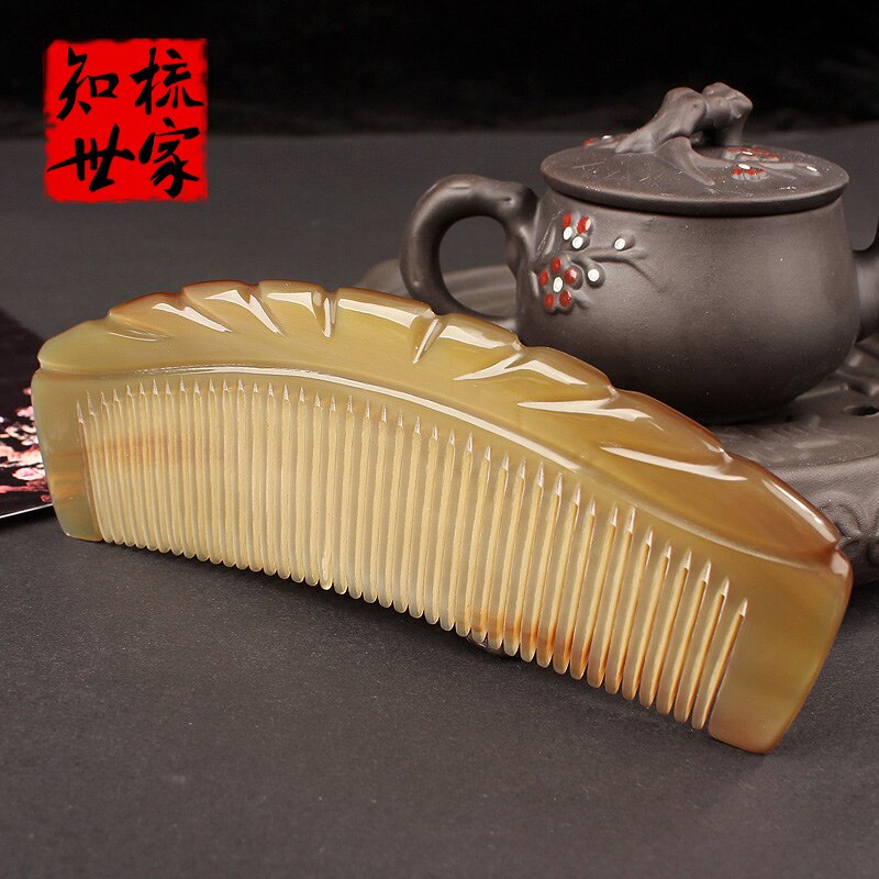 天然牦牛角梳子加厚防家用头皮经络按摩梳长顺发脱护发白水牛角梳