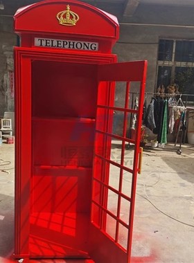 定制网红复古英伦电话亭加厚铁板纯手工打造铁艺模型摆件拍摄道具