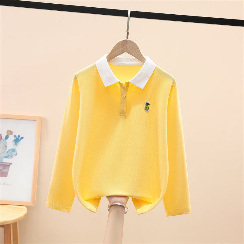 女童长袖T恤春秋薄款polo衫2025新款洋气童装女孩春装上衣打底衫