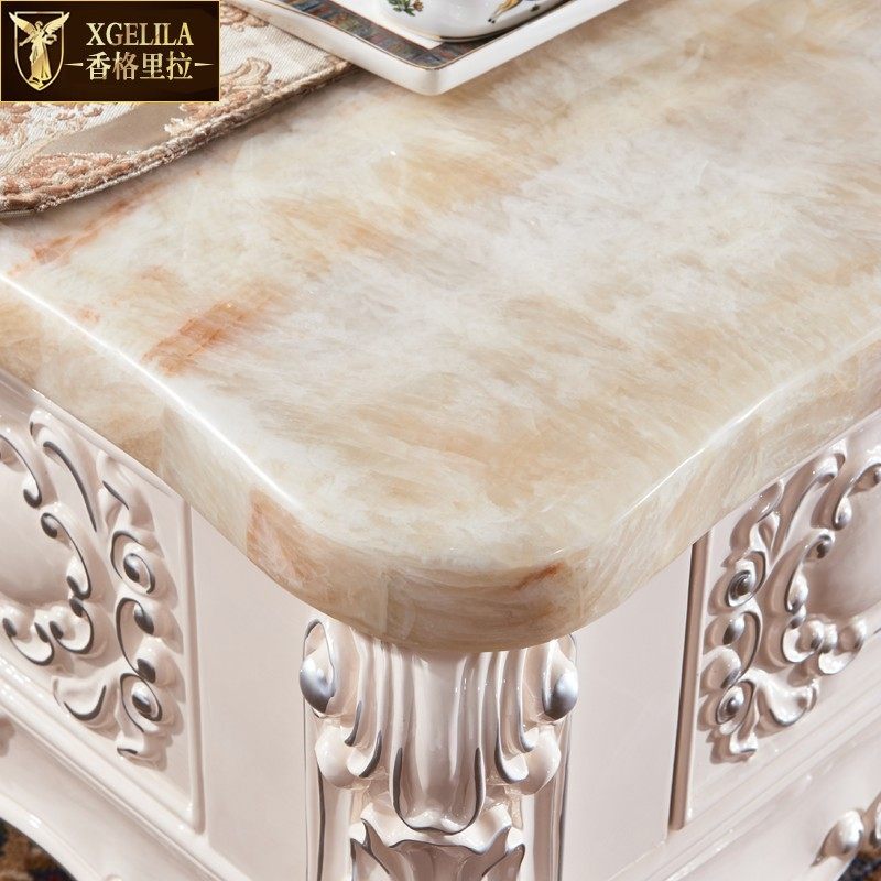 欧式大理石茶几 橡木烤漆美式茶几电视柜白色描金银组合 客厅沙发