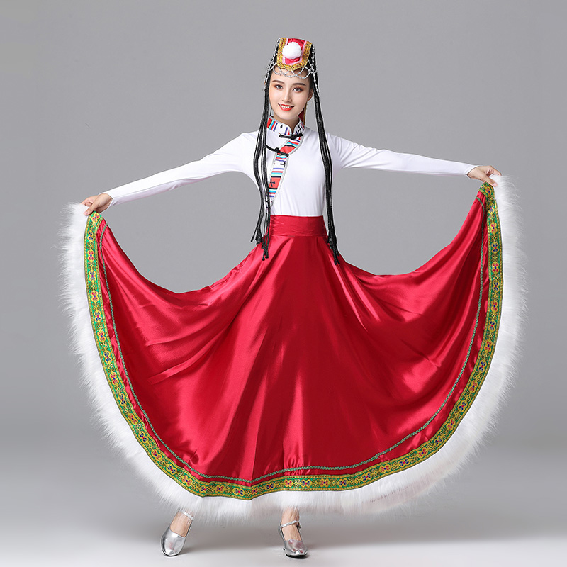 藏族舞蹈表演出服云裳广场舞大摆练习裙半身长裙藏式民族舞服装女