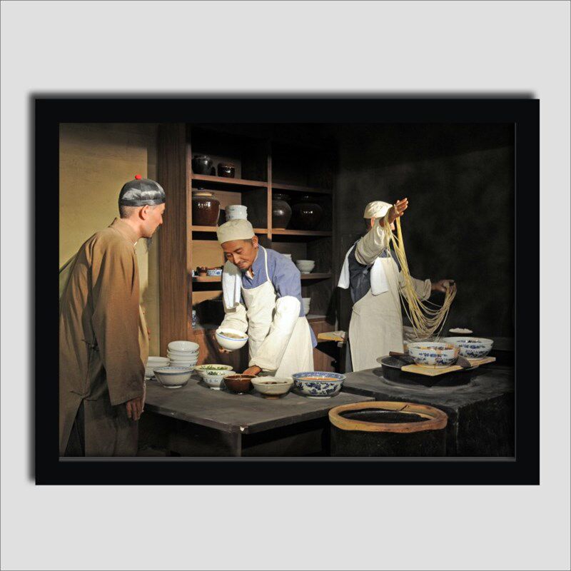 兰州拉面面馆装饰画 陕北风情人物风俗习惯相框画老照片挂画