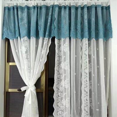 免打孔纱帘伸缩杆门帘简易少女法式蕾丝小窗户短窗帘遮挡布半遮光