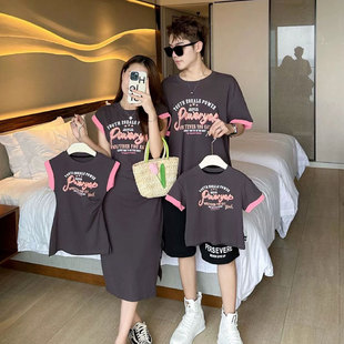 海边度假高级感母子亲子装一家三口四口2023新款夏装母女连衣裙