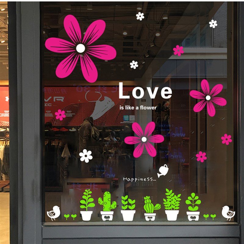 女装店铺橱窗玻璃门装饰贴纸 创意个性花朵奶茶门面推拉门窗布置