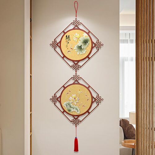 新中式中国结挂件连年有鱼客厅书房装饰画入户门玄关挂饰富贵花开