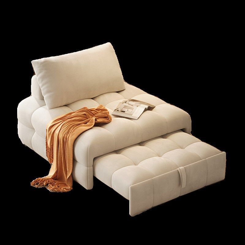 日式奶油风泡芙羊羔绒布艺功能沙发床小户型单人可折叠两用豆腐块