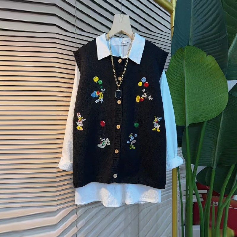 加肥大码女装设计感卡通图案针织马甲胖妹妹秋冬款翻领长袖衬衫潮,女装/女士精品,大码内搭,淘宝优惠券,粉丝福利购,淘宝优惠卷