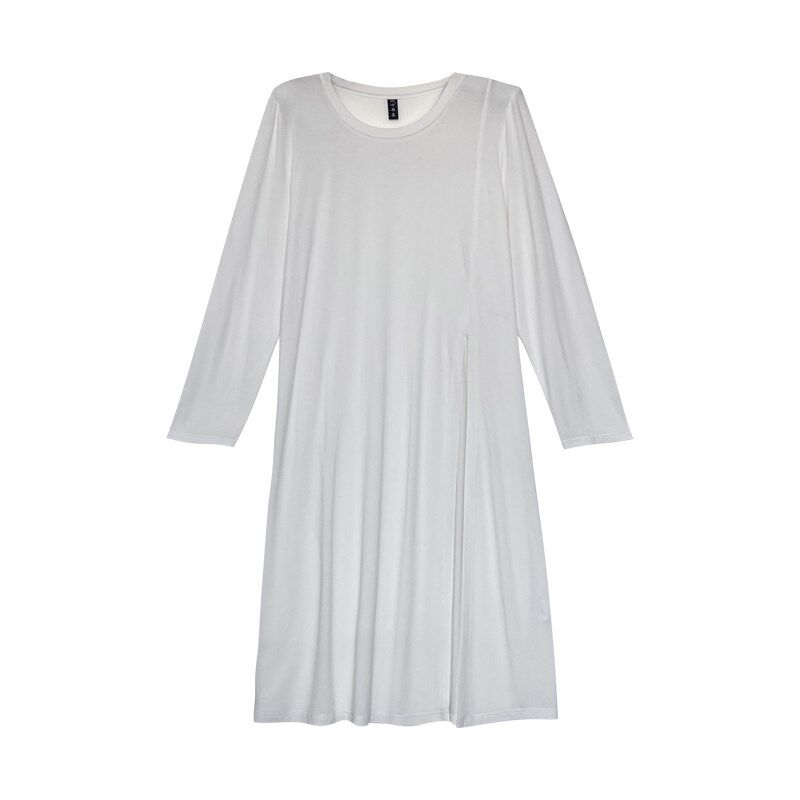 大码女装长袖开叉T恤200斤高个子秋季胖妹妹mm宽松中长款百搭上衣