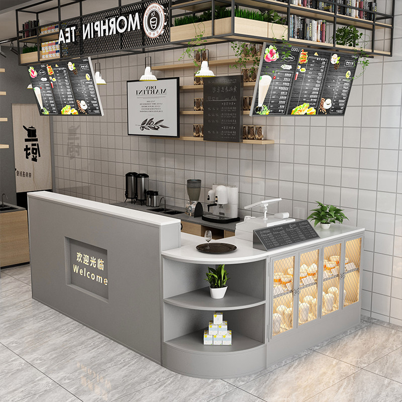 新款上架甜品店饮品店奶茶店便利店转角造型收银台吧台展示台前台