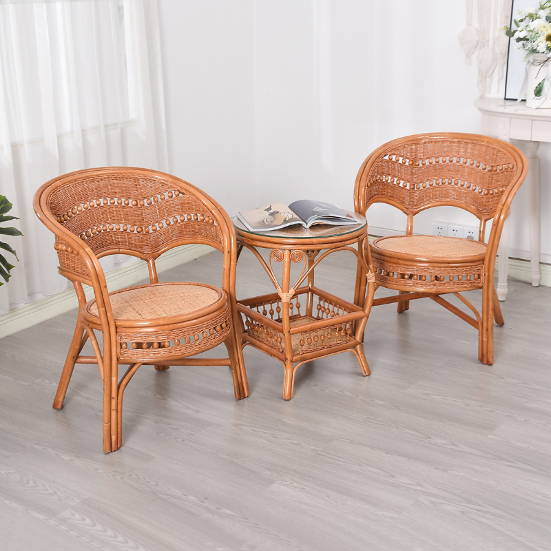 真藤椅三件套阳台小桌椅茶几组合休闲家用简约庭院藤编靠背腾椅子