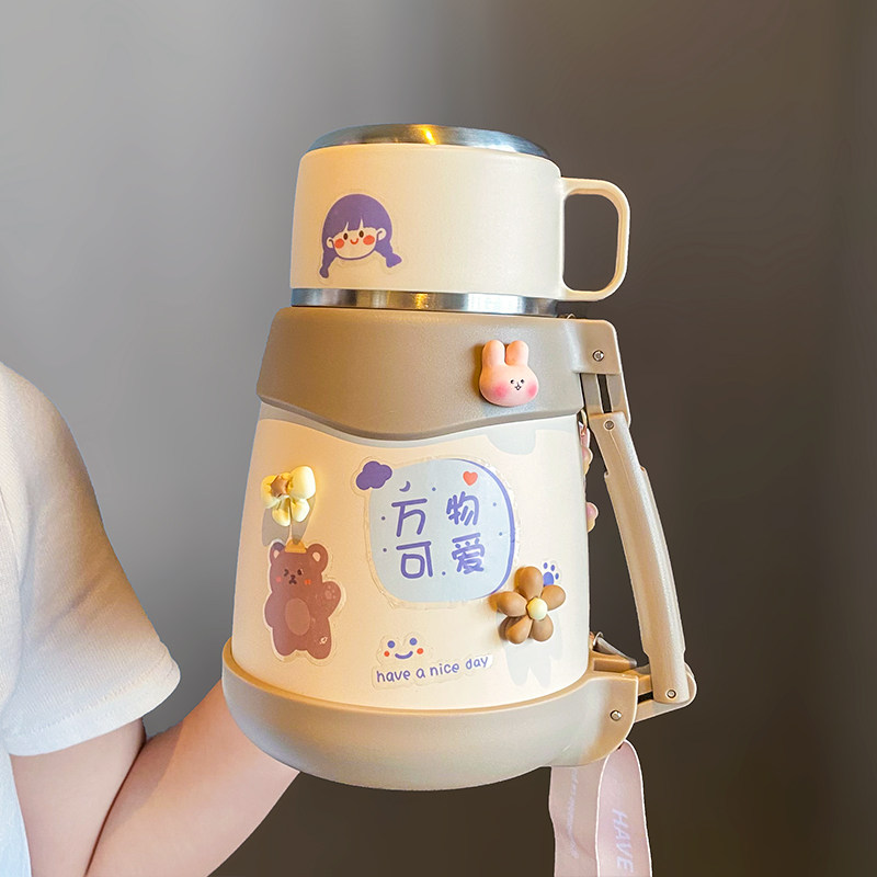大容量保温保冷杯学生斜挎直饮316不锈钢泡茶水壶高颜值大肚水杯