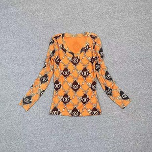 橙色小衫女新款网纱时尚夏季百搭短袖t恤女士上衣洋气女装打底衫