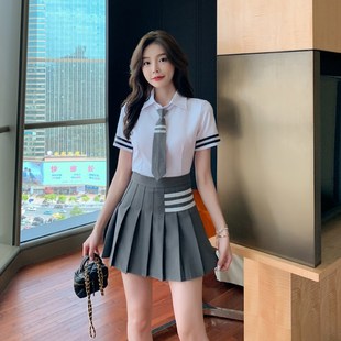 上衣两件套制服技师工作服 显瘦百褶裙衬衫 学院风套装 女夏2024新款