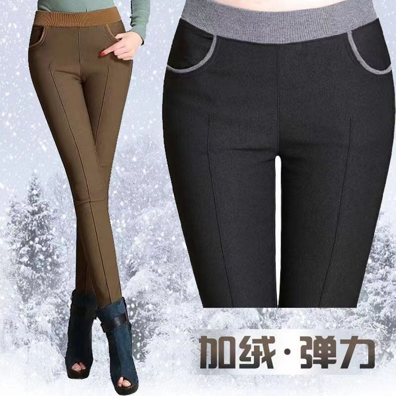 加绒加厚打底裤外穿秋冬季胖妹妹高腰弹力保暖长裤修身大码女裤
