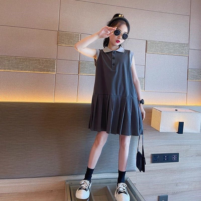 女童PO新品LO连衣裙夏季2024新款大童女装裙子女童百褶裙学院风jk