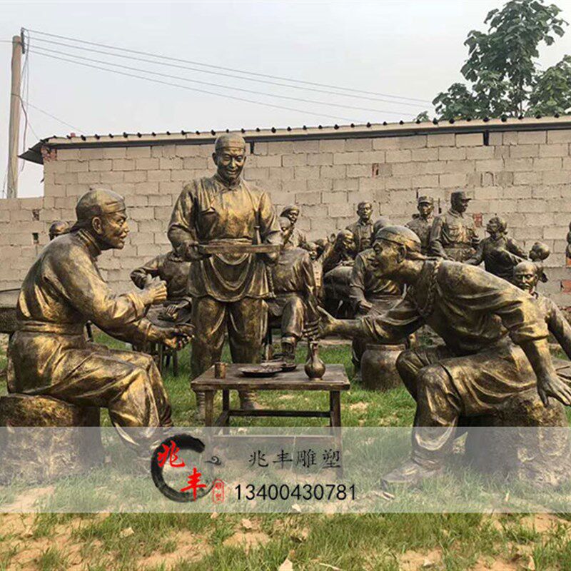 喝酒划拳人物饭店掌柜摆件民俗文化户外园林仿铜玻璃钢吃火锅雕塑