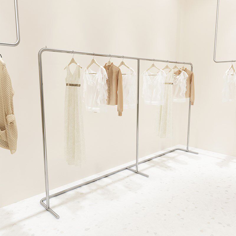 不锈钢服装店展示架陈列架男女装店落地式挂衣杆银色童装专用货架