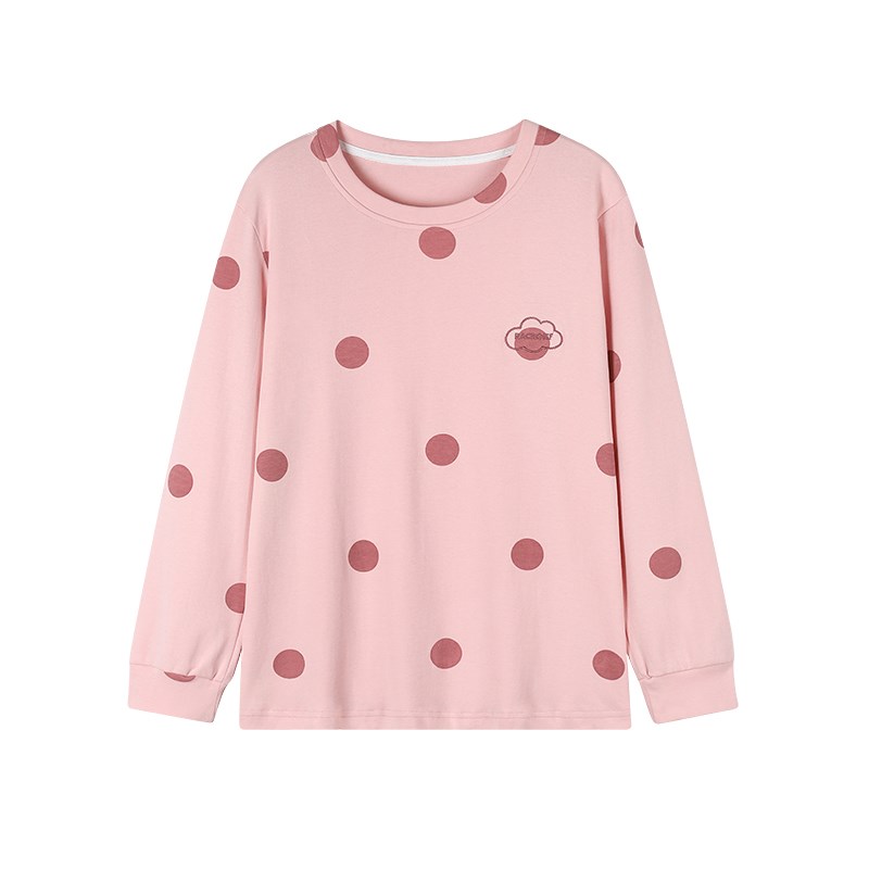 女士纯棉长袖睡衣女套头春秋季休闲圆领薄款单件上衣家居服可外穿