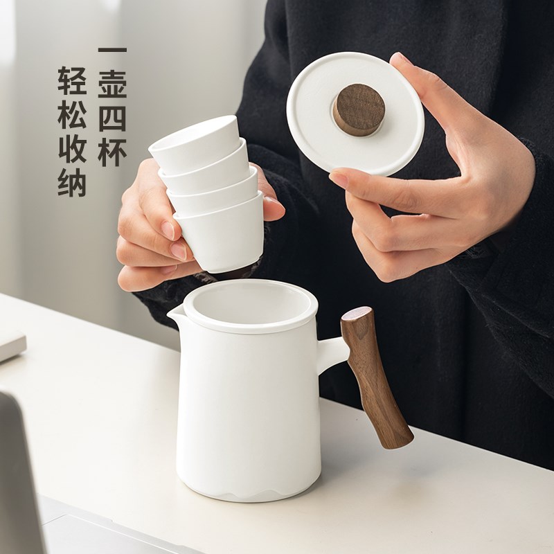 泥印户外高级旅行茶具套装便携式收纳包粗陶瓷泡茶快客杯一壶四杯