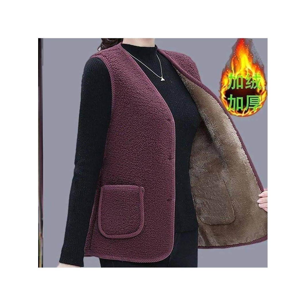 羊羔毛马甲女妈妈秋冬加绒加厚马夹背心中老年人女颗粒绒保暖坎肩