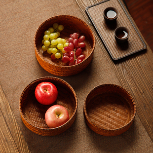 竹编水果盘藤编果篮中式茶点盘点心零食日式编织托盘大号馒头筐盒