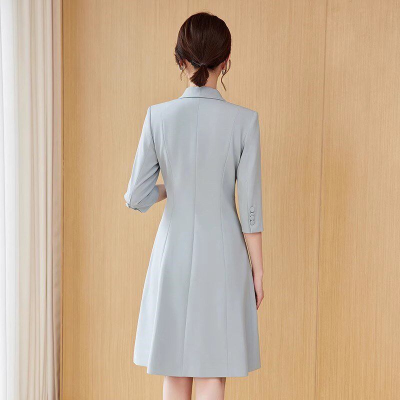 西装连衣裙高级感播音主持女神范礼服正装讲师服装美容师工作服春