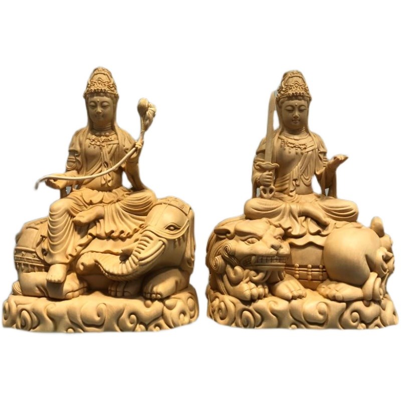 桧木雕大号文殊普贤观音菩萨人物佛像摆件家居寺庙供奉装饰工艺品