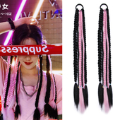 高温丝纤维假发条脏辫绳定制粉色大小辫子扭博辫拳击辫彩色接编发