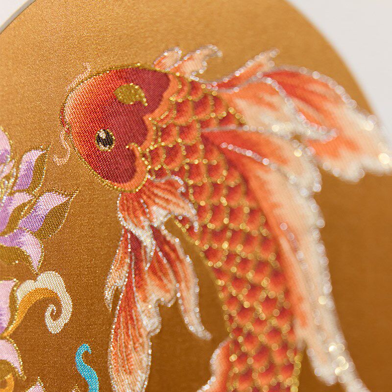 南京云锦研究所莲花锦鲤新中式非遗手工装饰画餐厅客厅挂画礼品